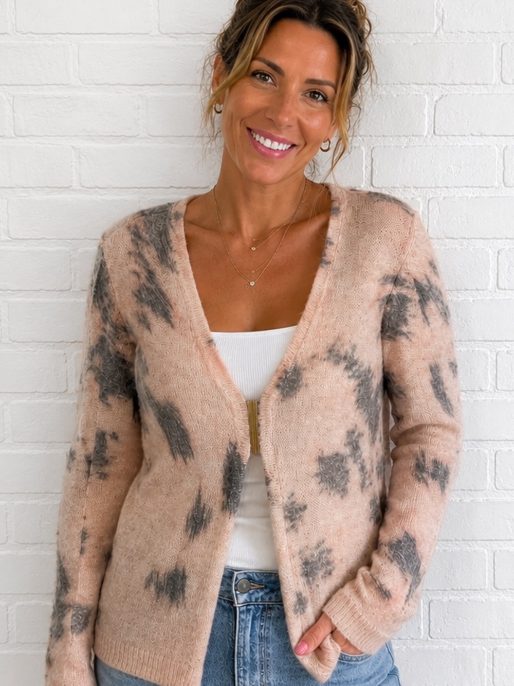 Zara Wool Alpaca Blend Abstract Print Cardigan Sweater Large